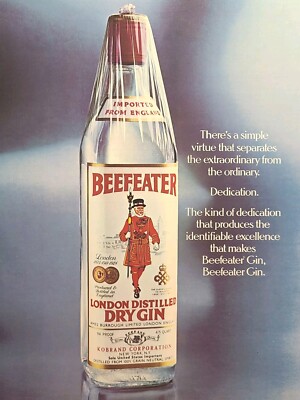 Beefeater Gin Clear Wrapped Bottle Bar Mancave Liquor Vintage Print Ad 1976