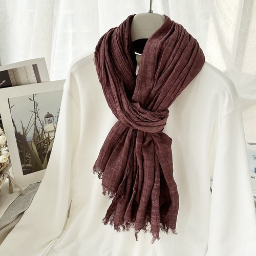 Natural Wrinkle Scarves Unisex Style Cotton Tassel Scarf Soft Long Shawl - Picture 37 of 38