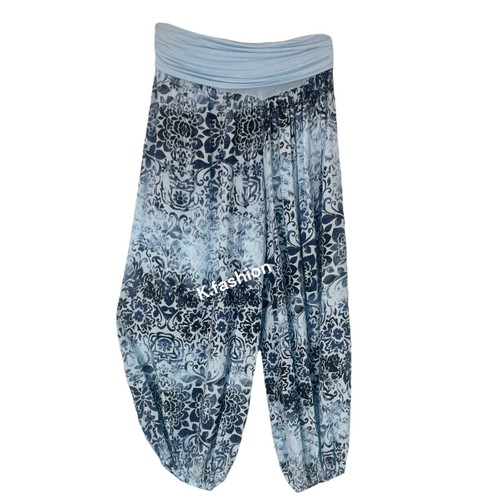 Damas Mujeres Italiano Lagenlook Estampado Floral Viscosa Boho Harén Ali Baba Pantalones - Imagen 66 de 96