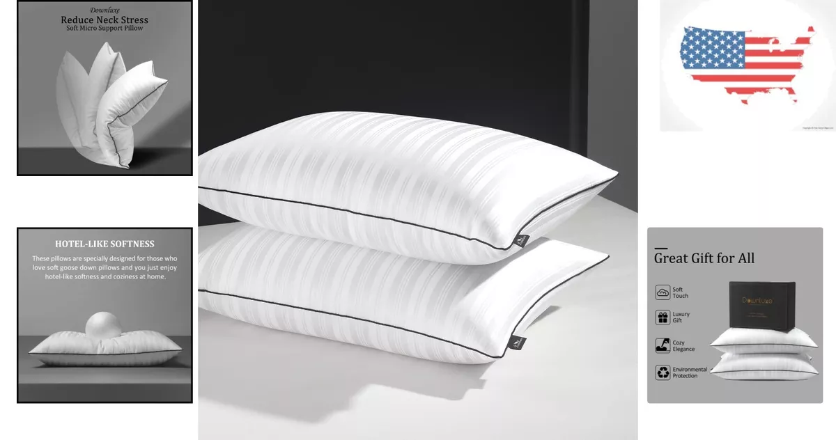 Plush Premium Goose Down Feather Pillow with Cooling Bamboo Shell