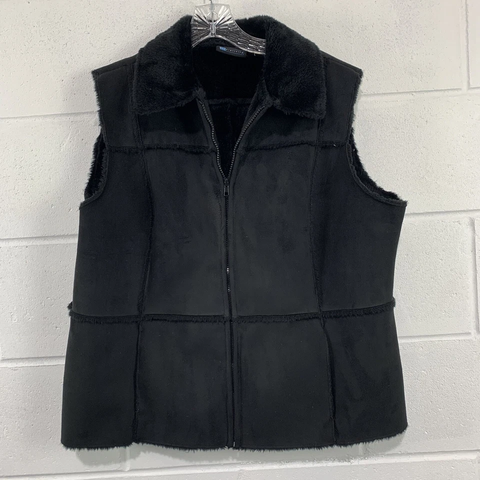Relativity Black faux Fur/Suede collared zip up lined Woman's Vest Plus Size 1X - Image 3 of 4