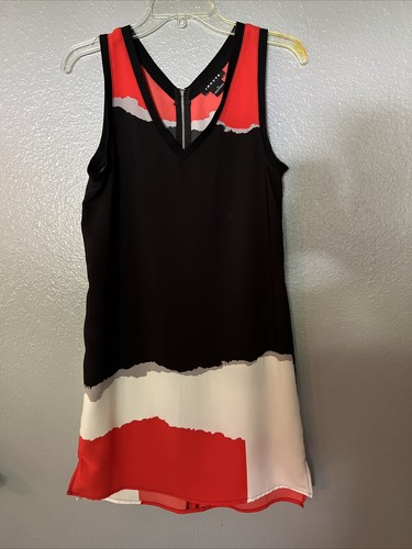 Colorful Dress Size XS Women Red Black White Sleeveless Zipper In Back Preowned - Picture 2 of 7