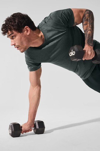 Alo Conquer Reform Crewneck Short Sleeve (Charcoal Green Heather) NEW WITH TAGS - Picture 4 of 19