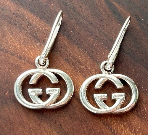 Auth Gucci Silver GG Mark Earrings MINT Fast Shipping - Picture 7 of 15