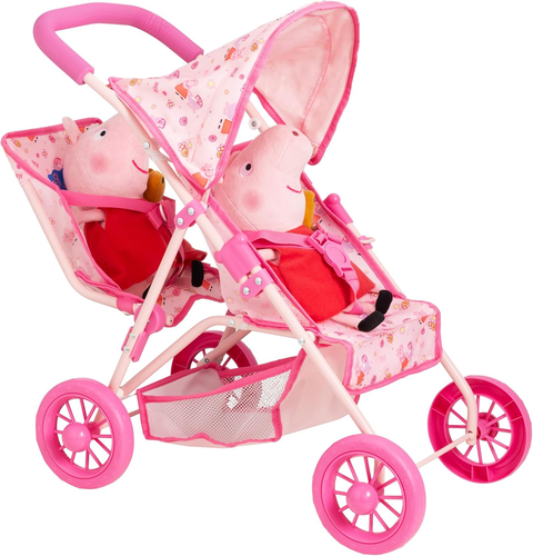Peppa Pig Tandem Twin Stroller | Toy Dolls Double Buggy in Pink | Childrens Baby - Picture 11 of 12