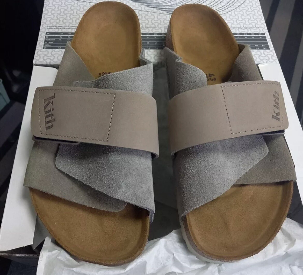 Kith x Birkenstock Kyoto Suede sandals Summer 2022 Taupe Size 43 New
