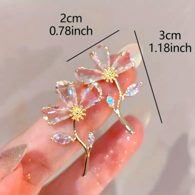 Flower Petal Stud Earrings Zinc Alloy Glass Cute Minimal Style Elf Ear Stud Gift