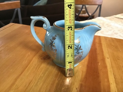 Crema Pearl China Co. Vintage Años 1940 Azul Cielo MCM Borde Oro 22k Floral 453A - Imagen 9 de 9