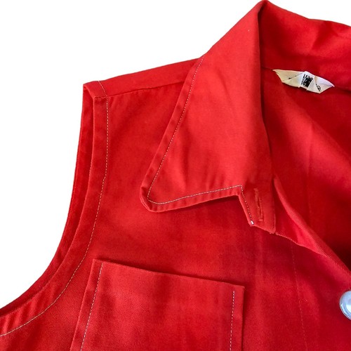 Vintage 70s XS/S Red 2 Piece Summer Outfit Shorts Set Button Up Shirt Retro - Picture 7 of 13