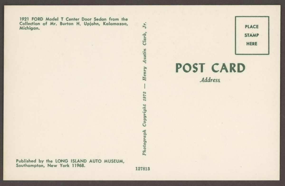 1921 Ford Model T Center Door Sedan Auto Classic Car Postcard | eBay