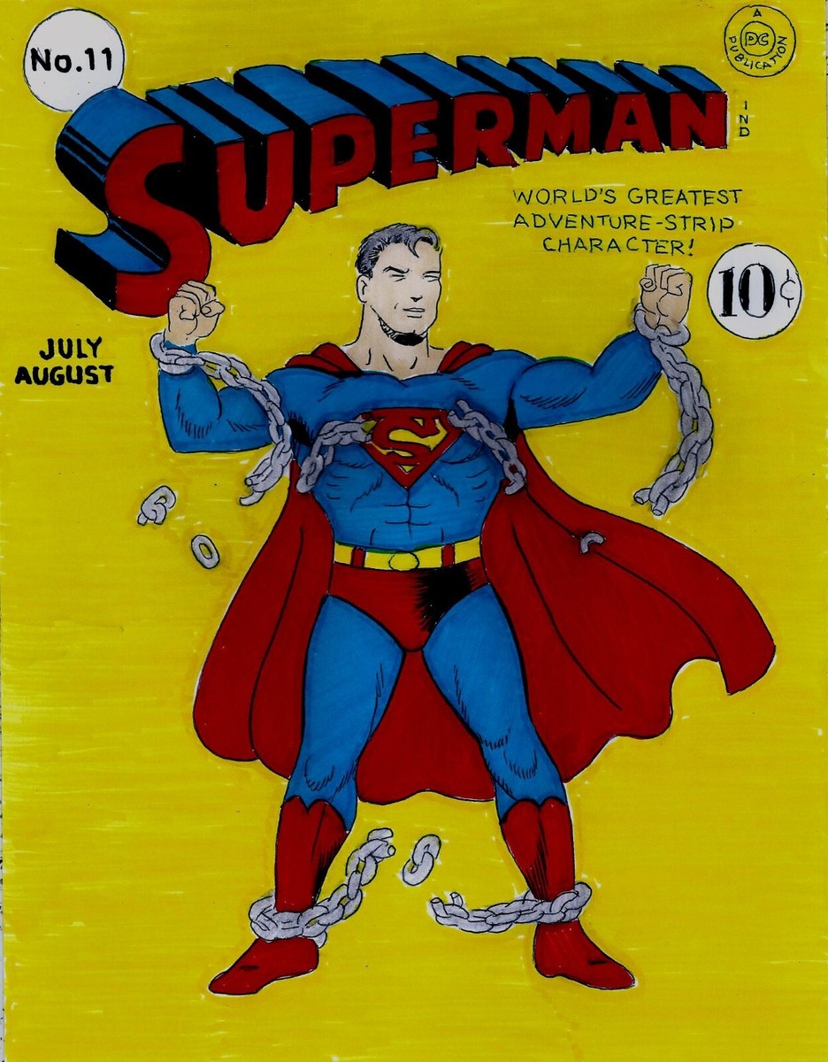 SUPERMAN # 11 COVER RECREATION 1941 ORIGINAL COMIC ART ON CARD