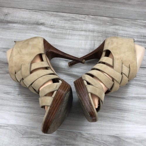 Stuart Weitzman Heels Women's 9.5 Nude Suede Woven Strappy Zip Shoes - Picture 7 of 12