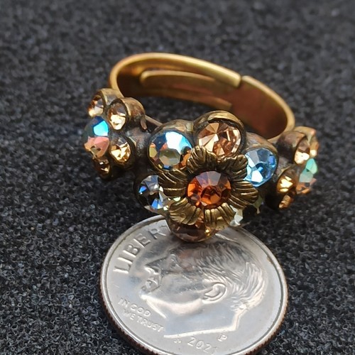 Michal Negrin Ring Floral With Brown Azure Blue Swarovski Crystals Romantic Gift - Picture 14 of 14
