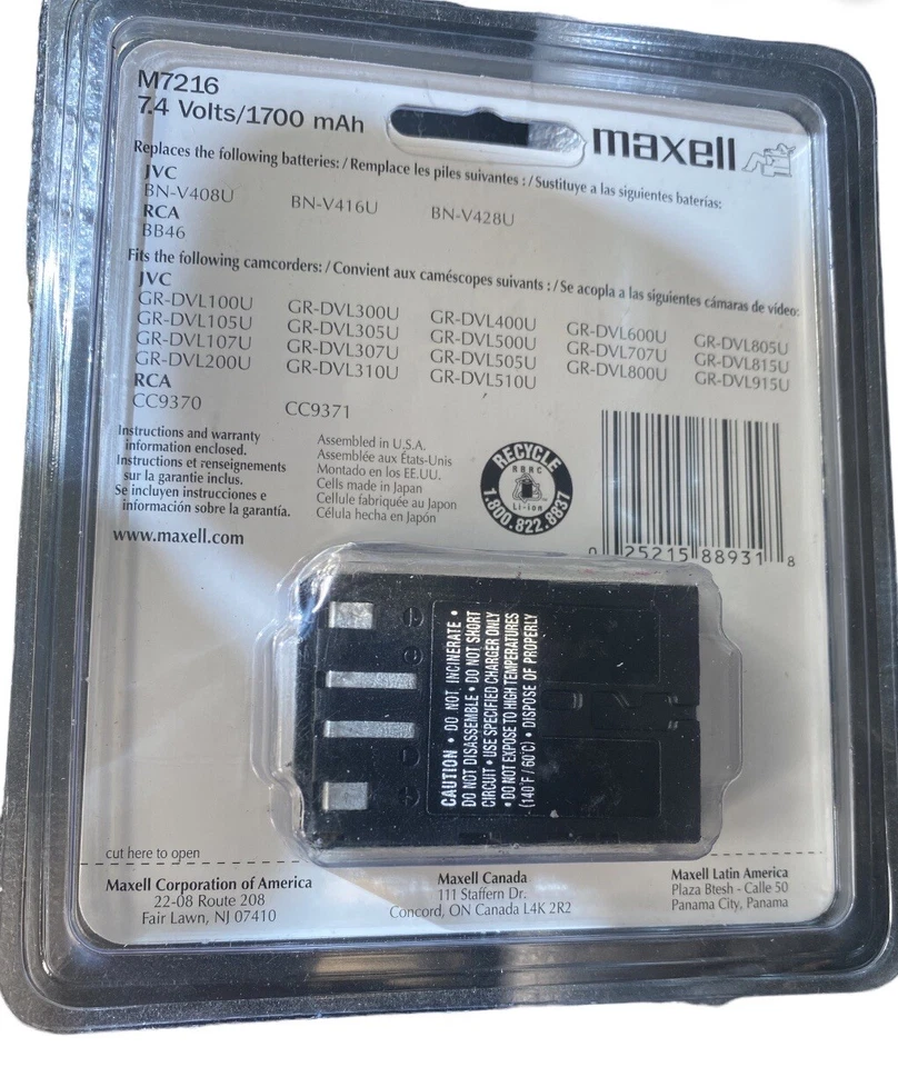 Batería recargable Maxell M7216 7,4 V 1700 mAh para mini videocámara JVC nueva Foto 2 de 2
