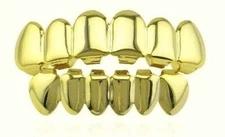 14K Gold Electroplated Custom Top Bottom Mouth Teeth Grillz Player Studio Set
