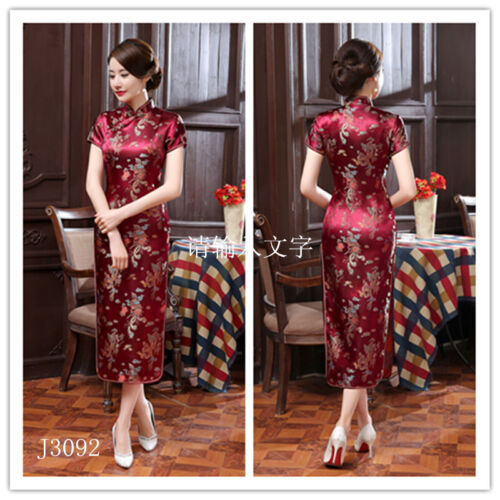 Langes chinesisches Qipao-Damenkleid aus Satin in Übergröße Sommer Abend Party - Bild 16 von 41