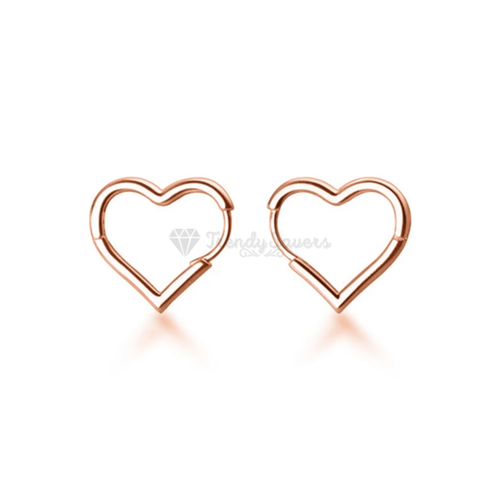 Rose Gold Charming Hoop 925 Sterling Silver Hoop 13MM Asymmetrical Heart Earring - Picture 6 of 10
