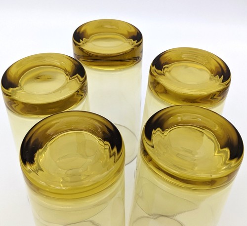 Vintage Amber Glass Tumblers Set of 5 |Midcentury Modern Amber HoneyGold Drinkin - Picture 8 of 10