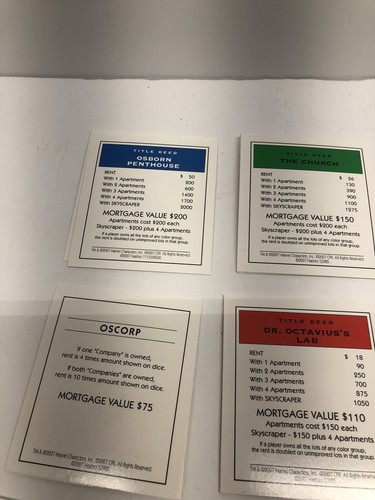 2006 Monopoly Spider-Man Edition Replacement Game Pieces Tittle Deed Cards - Picture 2 of 6