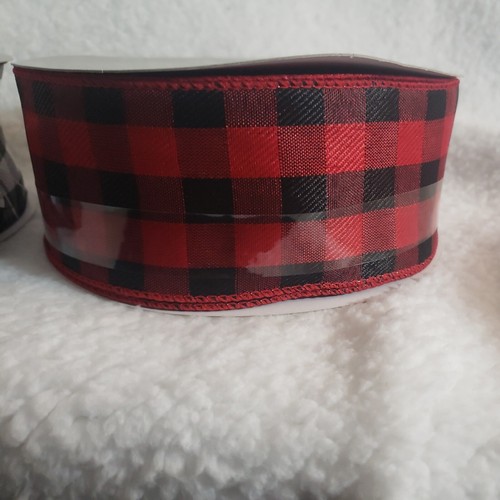 Place & Time decorative Wired Holiday Ribbon Buffalo Plaid red black black white - Picture 6 of 11