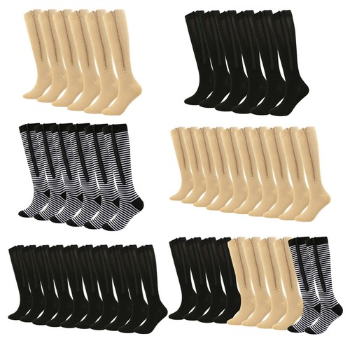 3 Pairs Zipper Compression Socks15-20 mmHg Closed Toe Stockings for Men Women
