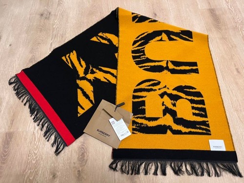 Burberry Logo Print Reversible Wool Silk Scarf Rare from Japan Beautiful - Picture 10 of 24