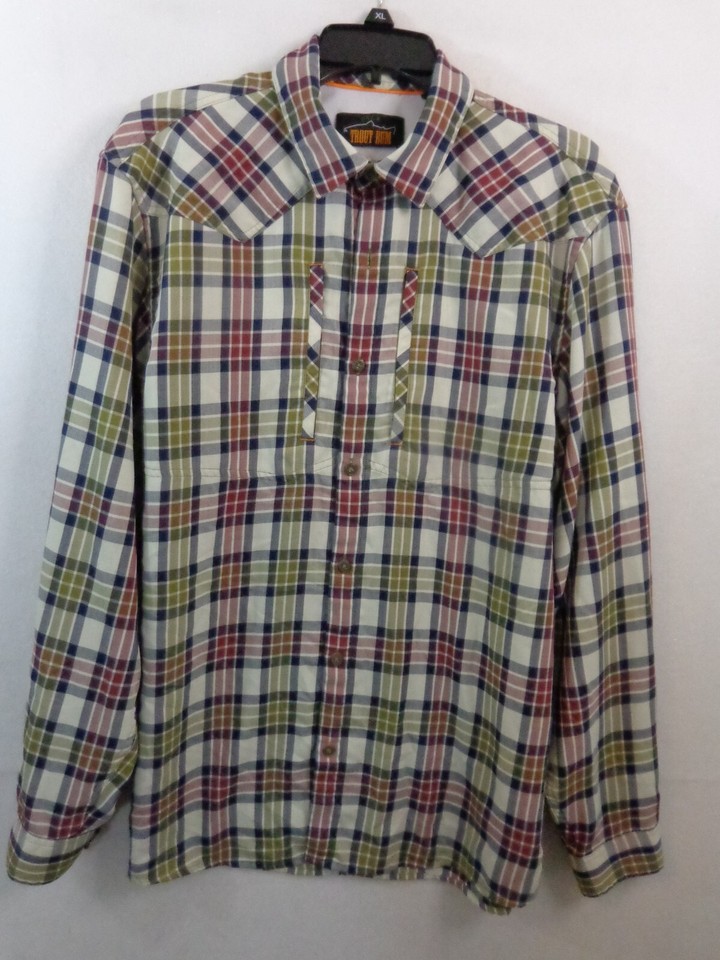 Orvis Trout Bum Shirt Men's M Green Brown Long Sleeve Button Down Lot