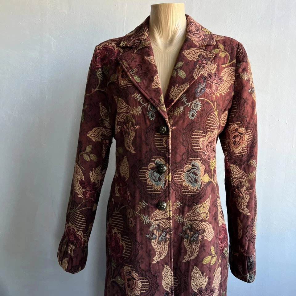 Abrigo Blazer Largo Jacquard Floral Talla 12 CAbi Estilo Floral 749 Jacobeo Foto 2 de 4