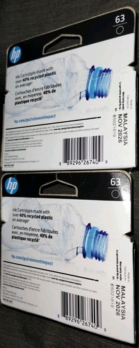 (2) Czarne wkłady atramentowe HP 63, oryginalne - nowe i zapieczętowane - data ważności: listopad 2026 - Zdjęcie 3 z 3