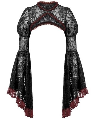 Dark In Love Damen Eleganter Gothic Steampunk Spitze Bolero Shrug Schwarz & Rot