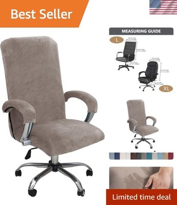 Comfortable Anti-Slip Velvet Office Chair Cover - XL Khaki, with Armrest