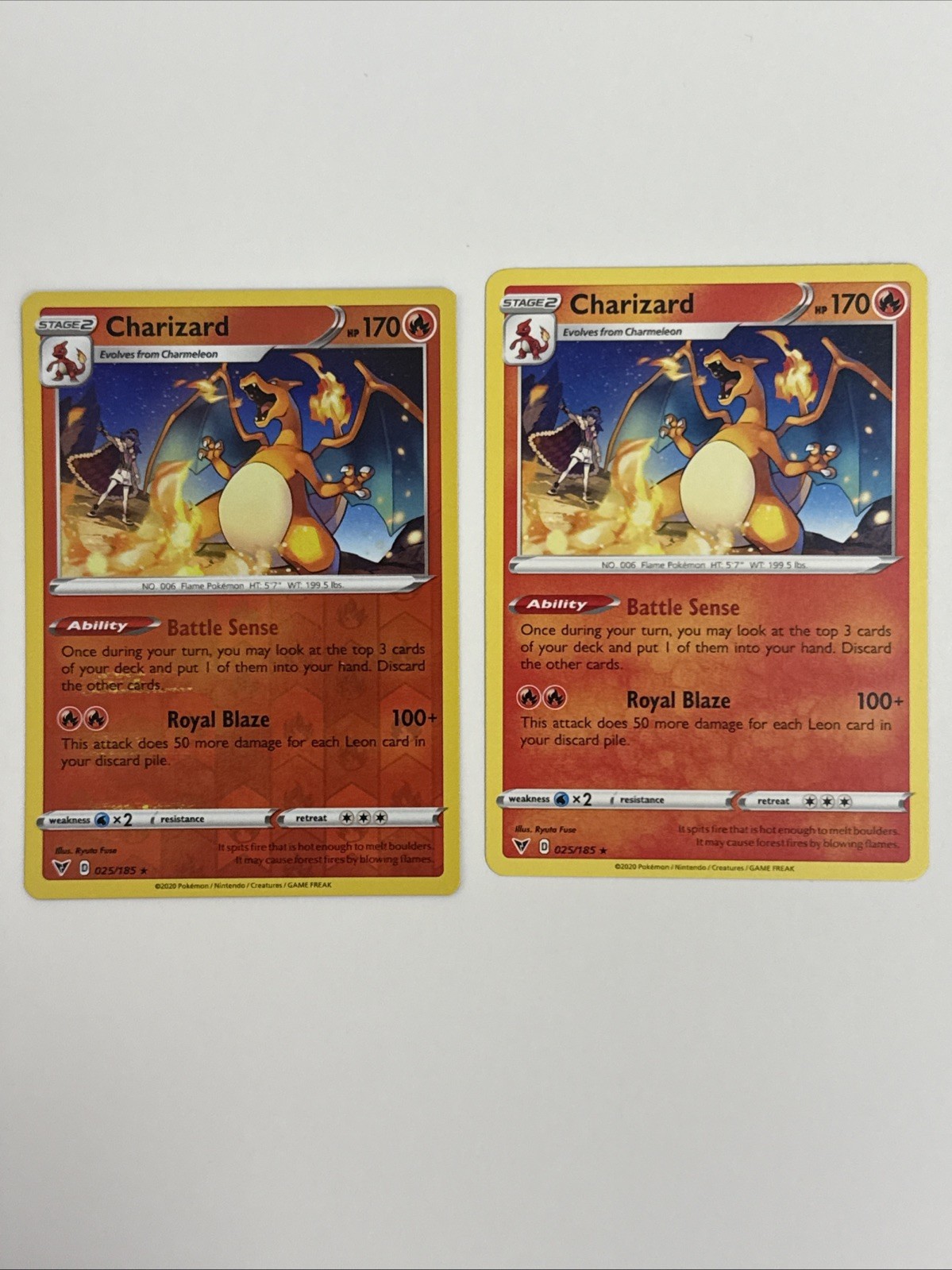 Pokémon Charizard 025/185 Cracked Ice Holo Vivid Voltage Rare NM + Charizard *