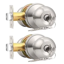 2 Pack Entry Door Knob with Lock and Keys All Alike, Exterior/Interior Door Hand