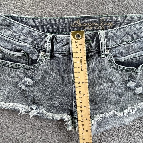 American Rag CIE Cut Off Denim Jean Shorts Hyper Green Distressed Mid Rise W’s 1 - Picture 10 of 10