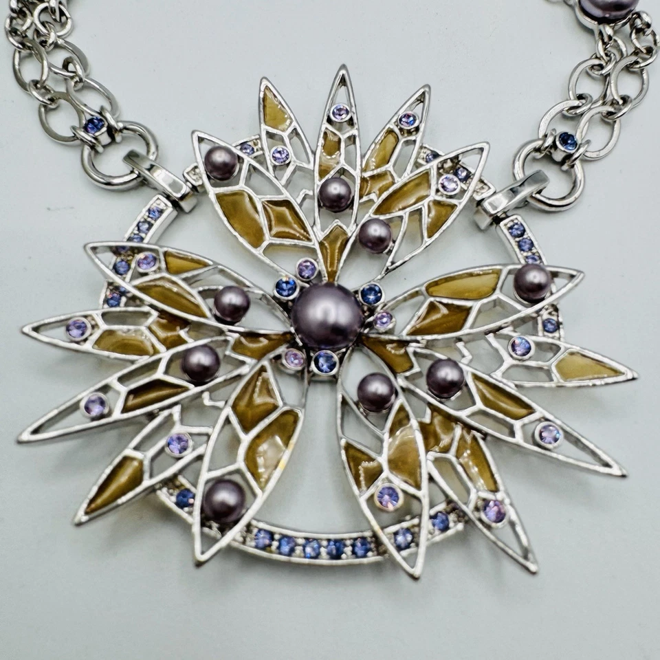 Collar De Colección Givenchy Declaración Plata Púrpura Imitación Perlas Estrás Logo 15 pulgadas Foto 2 de 4