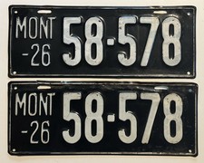 1926 Montana License Plate Pair - Nice Original Paint - Some damage