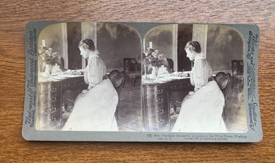 Antik 1908 - Frau Theodore Roosevelt zu Hause im weißen Underwood Stereoansicht