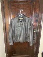 Columbia Leather Bomber Jacket Size XL Brown Flannel Lined Full Zip