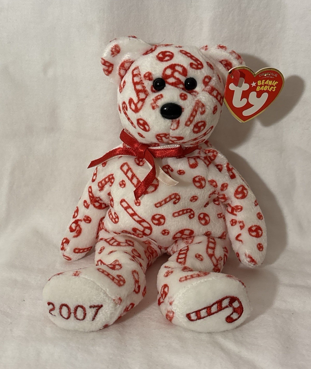 Ty Beanie Babies Bastones de Caramelo Oso Peluche Beanbag Animal 2007