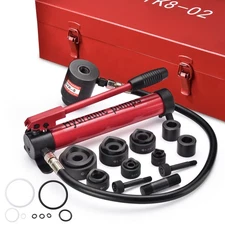 10 Ton 6 Dies Hydraulic Knockout Punch Driver Kit Hand Pump Hole Tool Metal Case