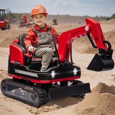 2IN1 12V 360  Kids Red Ride on Traxcavator Excavator Toys with Remote Control