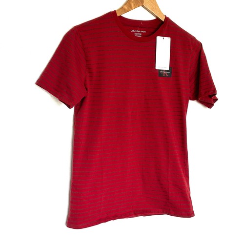 NWT Calvin Klein Jeans Boys Shirt Large 14/16 Striped Crew Neck Short Sleeve Top - Picture 2 of 8