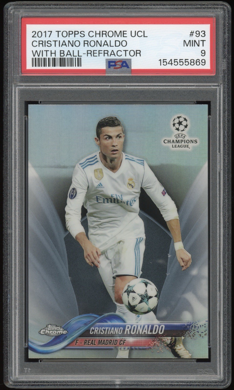 PSA 9 Cristiano Ronaldo 2017 Topps Chrome UEFA Champions League #93 Refractor view 1