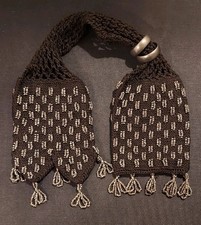Antique Black Crocheted Double Bag Beaded Miser s Purse