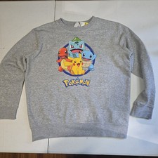 Pok mon Unisex Kids LG Gray Grey Sweatshirt Pikachu  Starters Graphic Print