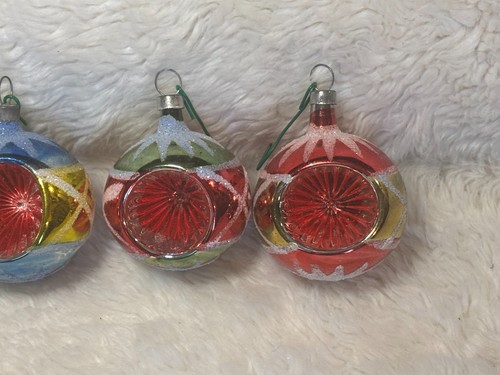Konvolut Vintage Glas handbemalt glitzernd Glimmer Einzug KUGEL Weihnachtsschmuck - Bild 3 von 5