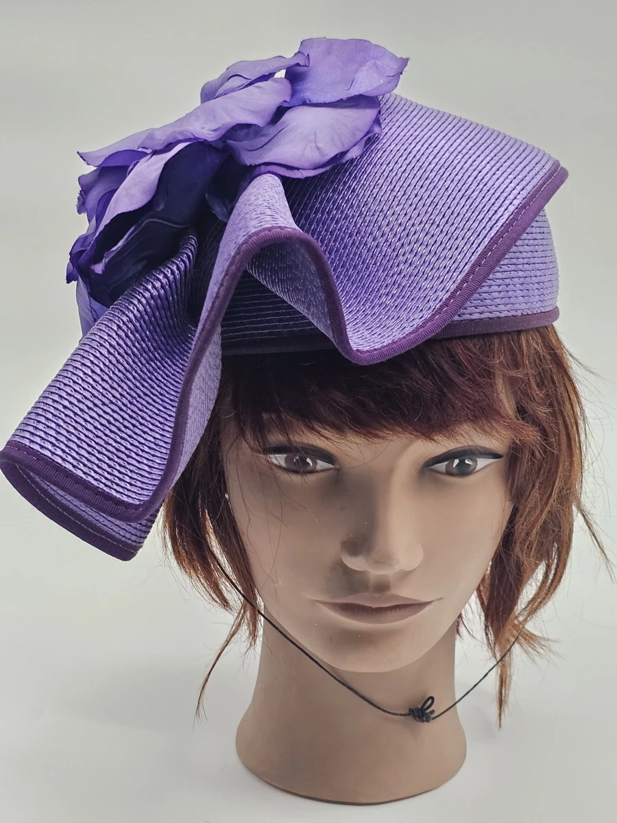 Vintage Derby Lloyd Purple 100% Wool Hat Sequin Wedding Church Mesh‎ Bow NWT Purple Flower Fascinator Derby Church Hat, Big Crinoline Bow  main image 3