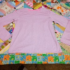 Athleta Girl Be Bold Stripe Top XL 14 Pink Gray Long Sleeve Thumbholes Athletic
