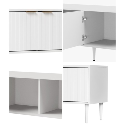Oikiture TV Cabinet Entertainment Unit Stand 180cm Storage Shelf Four Door White - Picture 4 of 10
