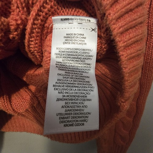 Polo Ralph Lauren Cable Knit Sweater Mens LG Orange Crew 100% Cotton Pony Preppy - Picture 8 of 13